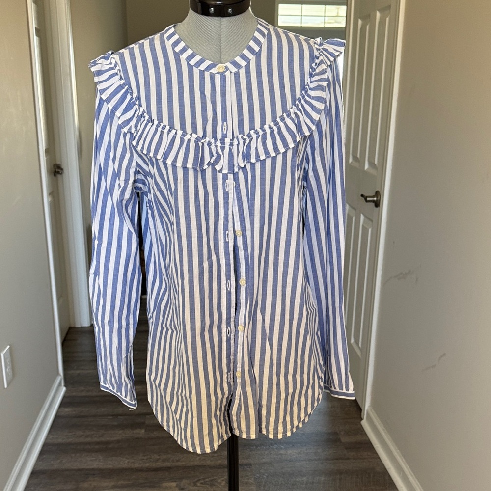 Old Navy Blue and White Striped Button Down Shirt